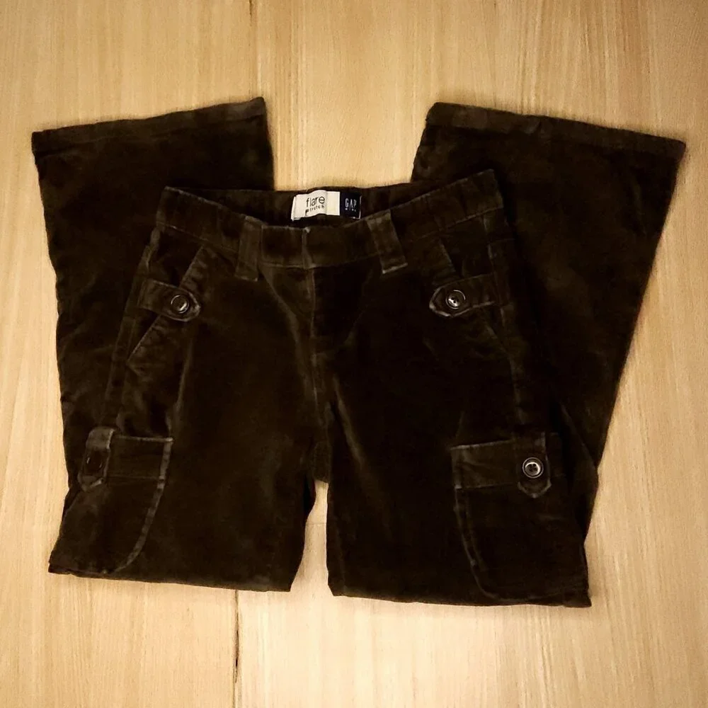 Gap Kids Girls Green Velvet Flare Pants 6
